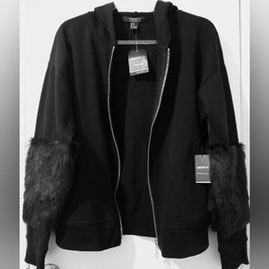 Fashion Jacket w Hood Faux Fur Size M Color Black Classy Athletic Hoodie